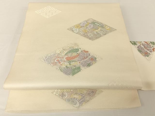 平和屋着物＊夏物 九寸名古屋帯 唐織 菱吉祥文 正絹 逸品 AABA2545np