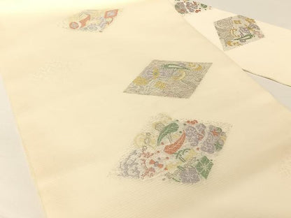 平和屋着物＊夏物 九寸名古屋帯 唐織 菱吉祥文 正絹 逸品 AABA2545np