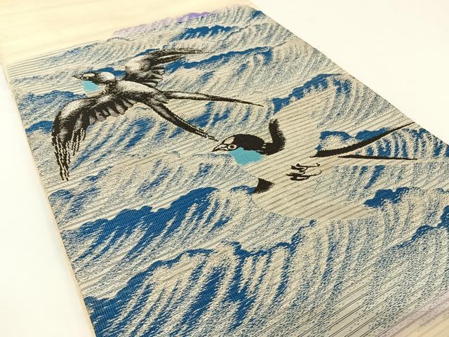 平和屋着物＊夏物 アンティーク 大正ロマン 丸帯 燕 銀糸 正絹 逸品 AABA2548np