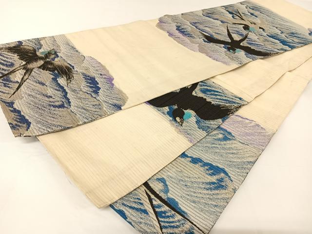 平和屋着物＊夏物 アンティーク 大正ロマン 丸帯 燕 銀糸 正絹 逸品 AABA2548np