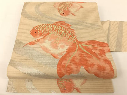 平和屋着物＊夏物 アンティーク 大正ロマン 九寸名古屋帯 金魚 金銀糸 正絹 逸品 AABA2549np