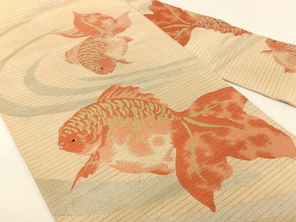平和屋着物＊夏物 アンティーク 大正ロマン 九寸名古屋帯 金魚 金銀糸 正絹 逸品 AABA2549np