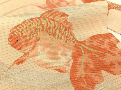 平和屋着物＊夏物 アンティーク 大正ロマン 九寸名古屋帯 金魚 金銀糸 正絹 逸品 AABA2549np
