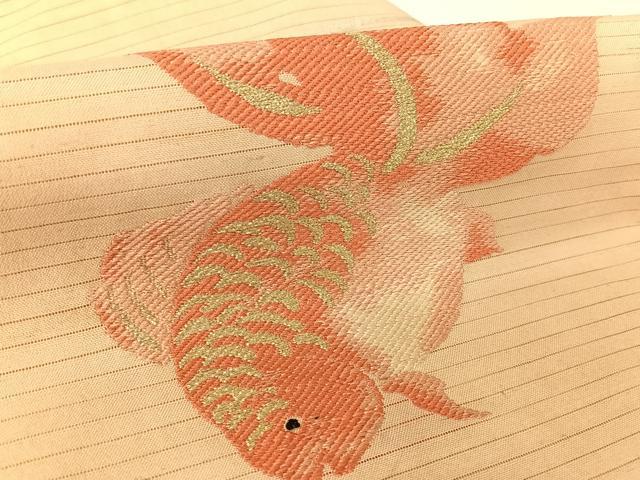 平和屋着物＊夏物 アンティーク 大正ロマン 九寸名古屋帯 金魚 金銀糸 正絹 逸品 AABA2549np