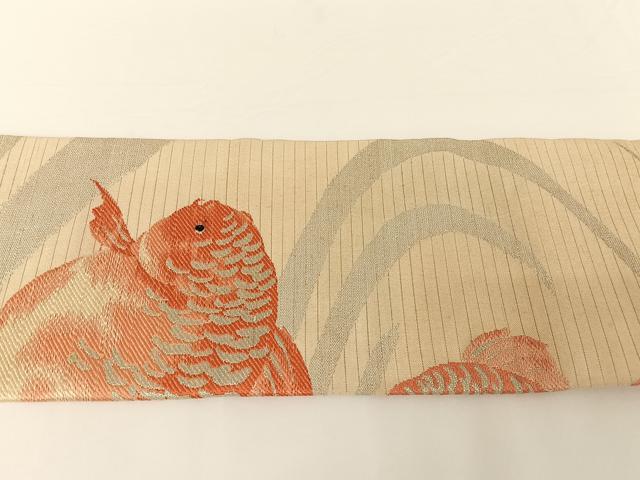 平和屋着物＊夏物 アンティーク 大正ロマン 九寸名古屋帯 金魚 金銀糸 正絹 逸品 AABA2549np