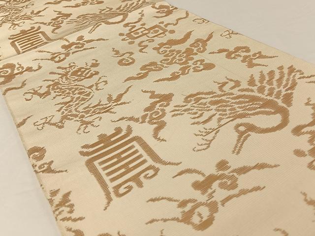 平和屋着物●龍村平蔵製 六通柄 本袋帯 寿鶴金華山文錦 金糸 正絹 逸品 AABA2559np