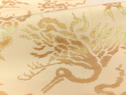平和屋着物●龍村平蔵製 六通柄 本袋帯 寿鶴金華山文錦 金糸 正絹 逸品 AABA2559np