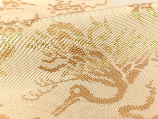 平和屋着物●龍村平蔵製 六通柄 本袋帯 寿鶴金華山文錦 金糸 正絹 逸品 AABA2559np