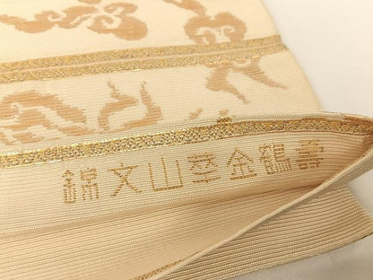 平和屋着物●龍村平蔵製 六通柄 本袋帯 寿鶴金華山文錦 金糸 正絹 逸品 AABA2559np