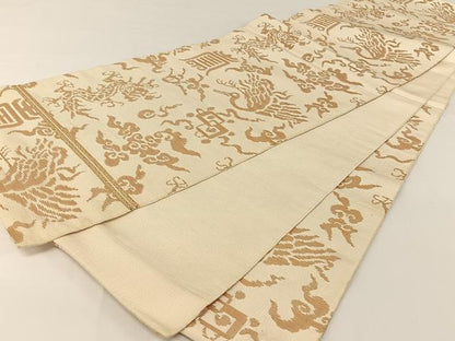 平和屋着物●龍村平蔵製 六通柄 本袋帯 寿鶴金華山文錦 金糸 正絹 逸品 AABA2559np