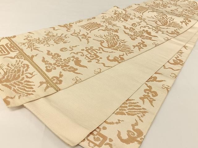 平和屋着物●龍村平蔵製 六通柄 本袋帯 寿鶴金華山文錦 金糸 正絹 逸品 AABA2559np