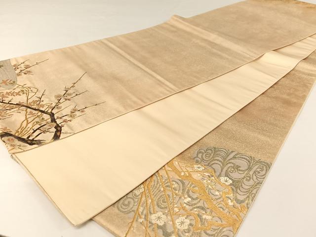 平和屋着物●秦生織物 太鼓柄袋帯 流水草花文 金糸 正絹 逸品 AABA2567np