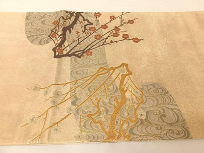 平和屋着物●秦生織物 太鼓柄袋帯 流水草花文 金糸 正絹 逸品 AABA2567np