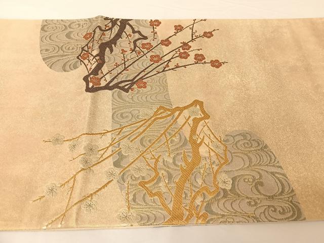 平和屋着物●秦生織物 太鼓柄袋帯 流水草花文 金糸 正絹 逸品 AABA2567np