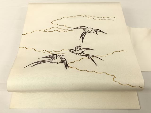 平和屋着物●京繍作家　合田峰太郎　塩瀬　九寸名古屋帯　手描き　燕　金彩　正絹　逸品　AABA2573np
