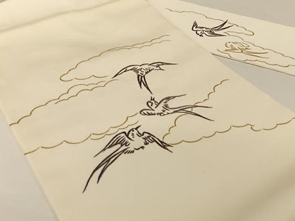 平和屋着物●京繍作家　合田峰太郎　塩瀬　九寸名古屋帯　手描き　燕　金彩　正絹　逸品　AABA2573np