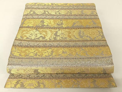 平和屋着物▽創業280年 誉田屋源兵衛 六通柄袋帯 スリーシーズン 春夏秋 花唐草文 純白金 金銀糸 正絹 逸品 AABA2579np