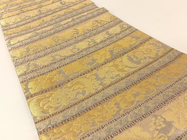 平和屋着物▽創業280年 誉田屋源兵衛 六通柄袋帯 スリーシーズン 春夏秋 花唐草文 純白金 金銀糸 正絹 逸品 AABA2579np