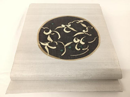 平和屋着物●太鼓柄袋帯 紬地 すくい織 花丸文 正絹 逸品 AABA2581np