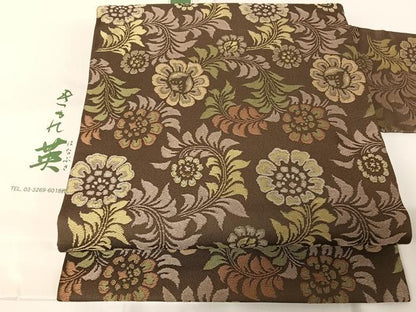 平和屋着物●洗える最高級着物　＜英＞はなぶさ謹製　九寸名古屋帯　花唐草文　たとう紙付き　未使用　AABA2606np