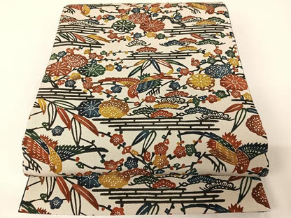 平和屋着物●紅型　全通柄袋帯　花鳥文　正絹　逸品　AABA2611np