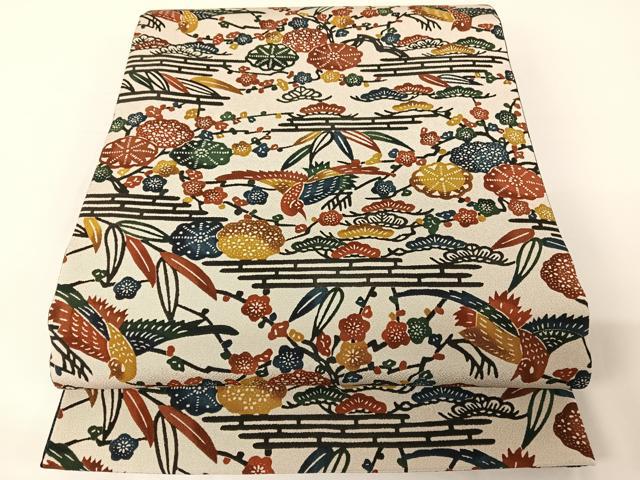 平和屋着物●紅型　全通柄袋帯　花鳥文　正絹　逸品　AABA2611np
