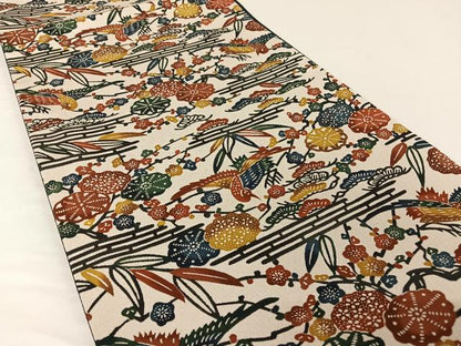 平和屋着物●紅型　全通柄袋帯　花鳥文　正絹　逸品　AABA2611np