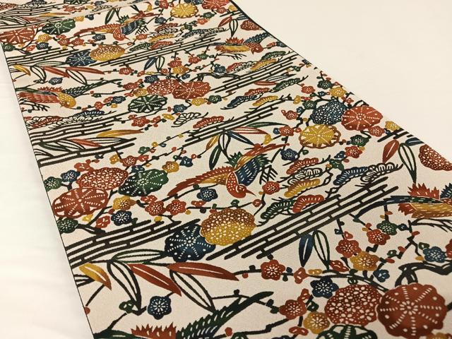 平和屋着物●紅型　全通柄袋帯　花鳥文　正絹　逸品　AABA2611np