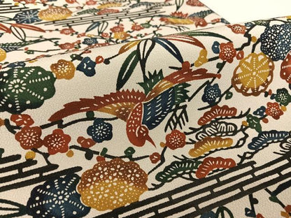 平和屋着物●紅型　全通柄袋帯　花鳥文　正絹　逸品　AABA2611np