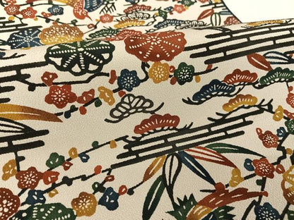 平和屋着物●紅型　全通柄袋帯　花鳥文　正絹　逸品　AABA2611np