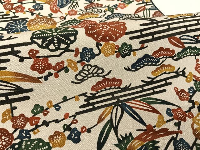 平和屋着物●紅型　全通柄袋帯　花鳥文　正絹　逸品　AABA2611np