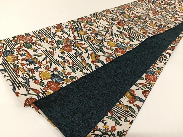 平和屋着物●紅型　全通柄袋帯　花鳥文　正絹　逸品　AABA2611np