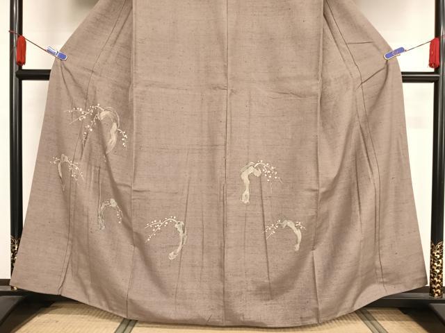 平和屋着物●訪問着　紬地　刺繍　ろうけつ染め　樹林文　正絹　逸品　AABA2616np