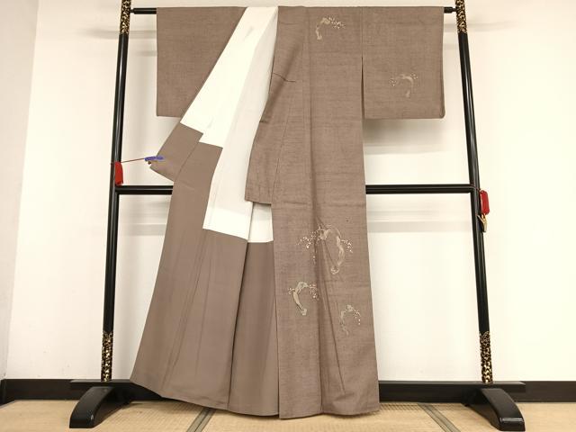 平和屋着物●訪問着　紬地　刺繍　ろうけつ染め　樹林文　正絹　逸品　AABA2616np