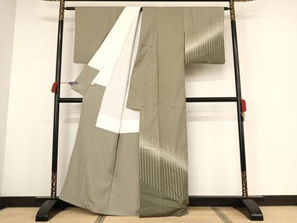 平和屋着物●訪問着 紬地 縞 金彩 正絹 逸品 AABA2620np