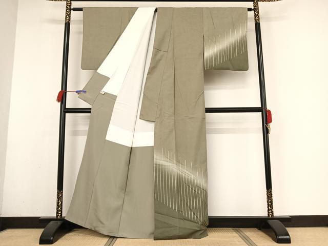 平和屋着物●訪問着 紬地 縞 金彩 正絹 逸品 AABA2620np