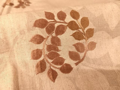 平和屋着物●訪問着 紬地 刺繍 枝葉丸文 正絹 逸品 AABA2622np