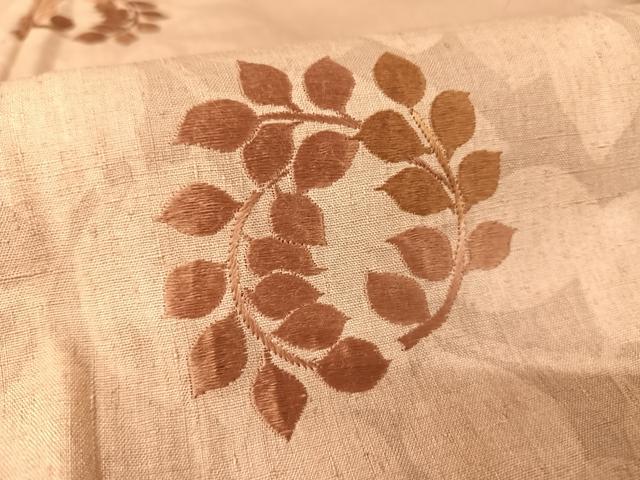 平和屋着物●訪問着 紬地 刺繍 枝葉丸文 正絹 逸品 AABA2622np