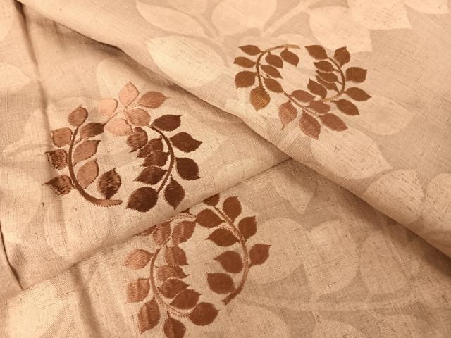 平和屋着物●訪問着 紬地 刺繍 枝葉丸文 正絹 逸品 AABA2622np