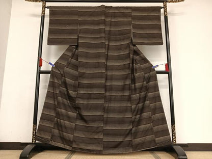 平和屋着物●上質な紬 縞 正絹 逸品 未使用 AABA2628np