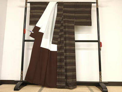 平和屋着物●上質な紬 縞 正絹 逸品 未使用 AABA2628np