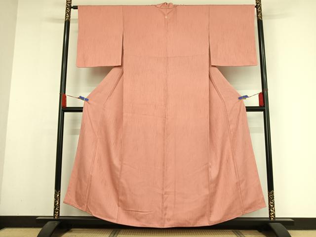 平和屋着物●上質な色無地 雨縞地紋 薄紅色 正絹 逸品 未使用 AABA2641np