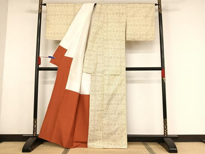 平和屋着物●本場大島紬 白大島 花繋ぎ 正絹 逸品 AABA2643np
