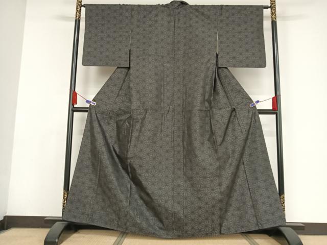 平和屋着物●本場大島紬　麻の葉文様　黒地　正絹　逸品　AABA2652np