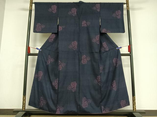 平和屋着物●結城縮　100亀甲　飛び亀甲柄　草花文　正絹　逸品　AABA2656np