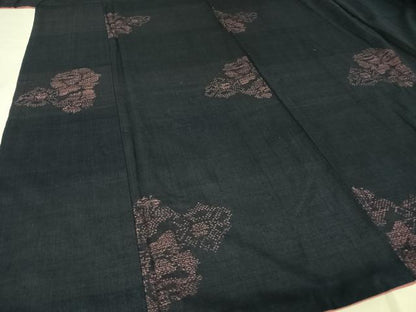 平和屋着物●結城縮　100亀甲　飛び亀甲柄　草花文　正絹　逸品　AABA2656np