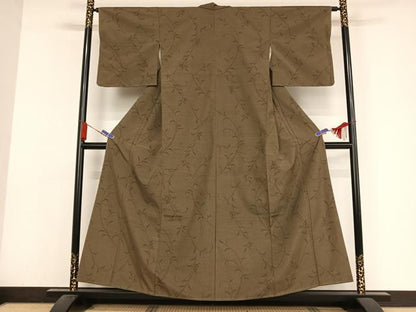 平和屋着物●お召　枝花文　正絹　逸品　未使用　AABA2657np