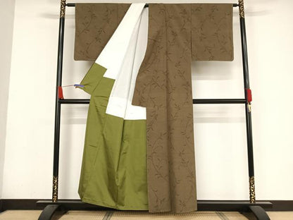 平和屋着物●お召　枝花文　正絹　逸品　未使用　AABA2657np