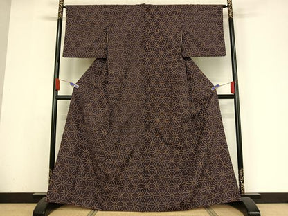 平和屋着物●上質な紬 麻の葉文様 正絹 逸品 AABA2673np