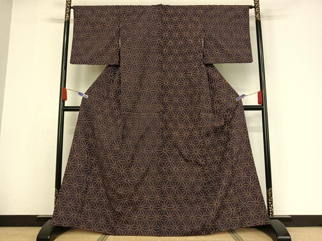 平和屋着物●上質な紬 麻の葉文様 正絹 逸品 AABA2673np